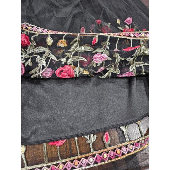 Mlle Gabrielle Floral Embroidered Tulle Sheer Mesh Balletcore Skirt Size XL - Picture 6 of 9